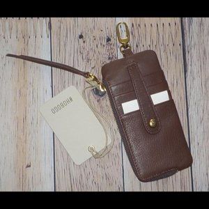 Hobo International Delve Leather Card Holder Wallet Zip Clasp Mahogany NWT $78